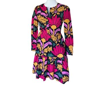 - J. Crew Pink and Yellow Long Sleeve Dress